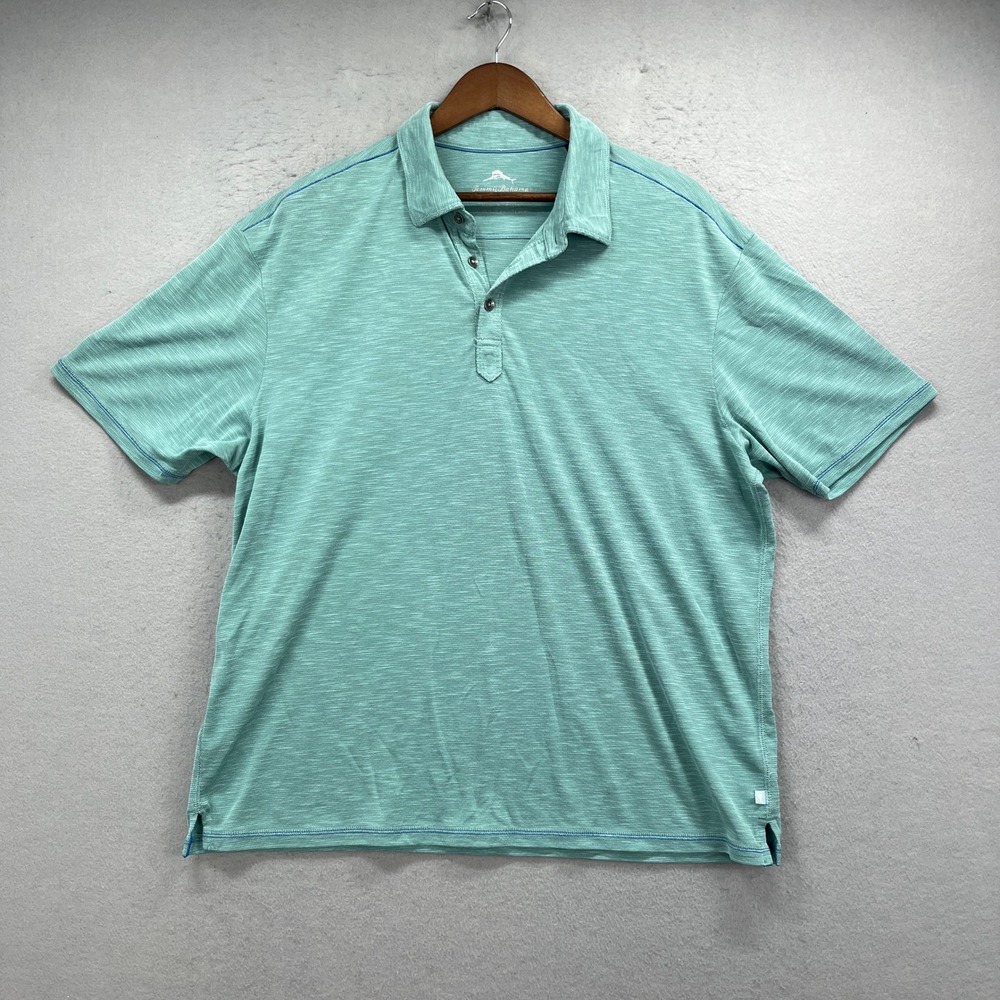 Tommy Bahama Polo Shirt Mens XL Teal Emfielder Short Sleeve Supima Cotton Casual